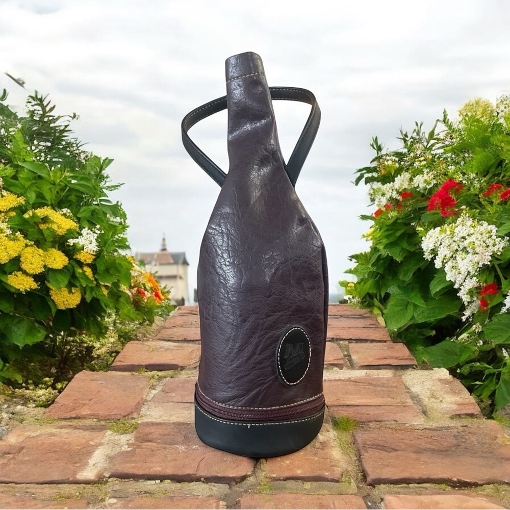 Pretty MOUFLON brown & Black faux leather wine bottle bag - for 750 ml